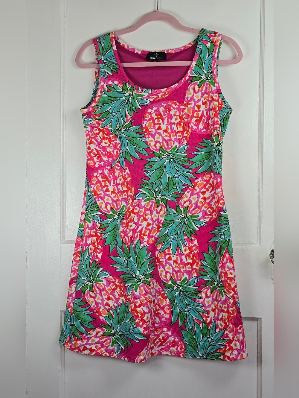 Ronni Nicole Pink and Blue Tropical Pineapple Dress Like New PS
